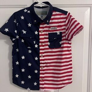 Patriotic Kids Button Down Shirt - Navy and Red